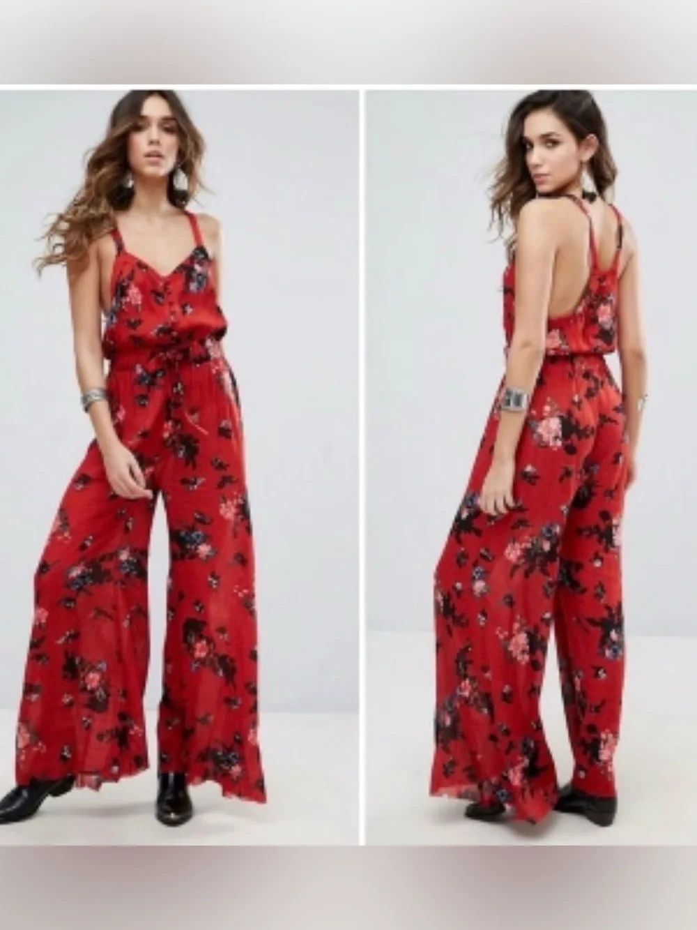 NWT- Free People Moonlight Garden Floral Jumpsuit Wide Leg Large